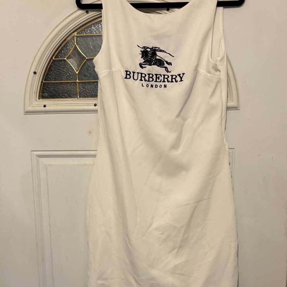 Burberry White Mini Dress with Black Logo / NWT